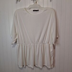 boohoo Womems US 20‎ Peplum Pull Over Top Ribbed Stretch Short Sleeve Stretch
